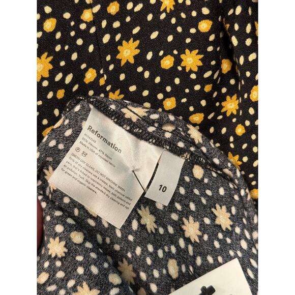 NEW! Reformation 10 Daisy Hunt Midi Dress Long Sleeve Dark Floral Black Yellow - Picture 6 of 9